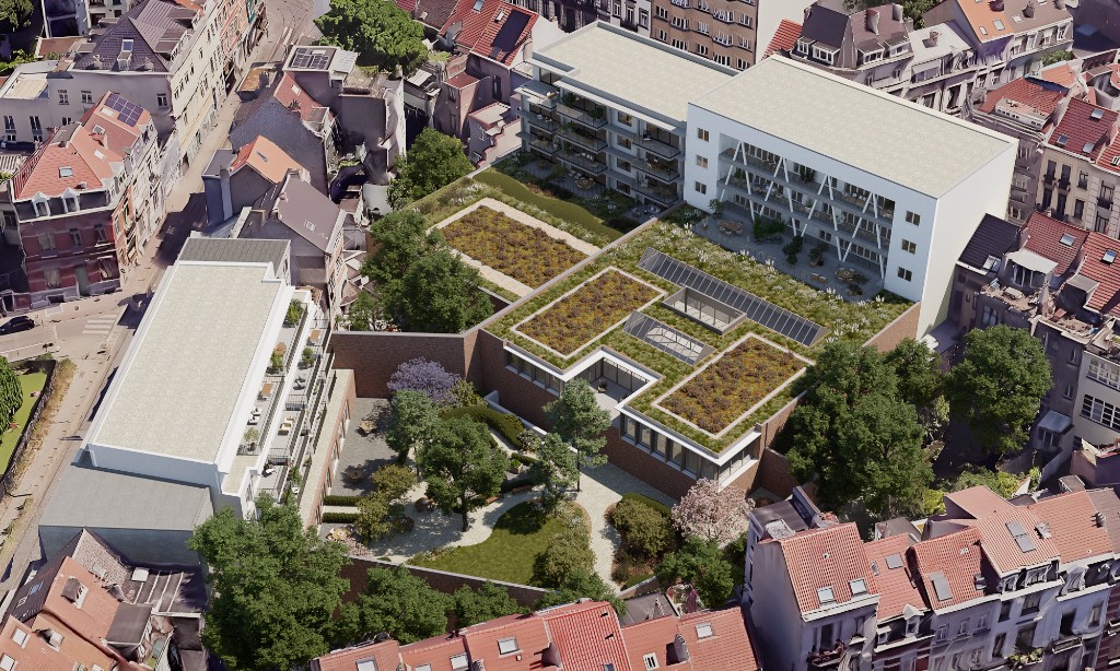 Luchtbeeld van Atelier Moris en de binnentuin